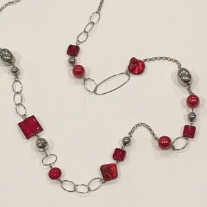 Glass, Shell, Red & Silver Necklace
